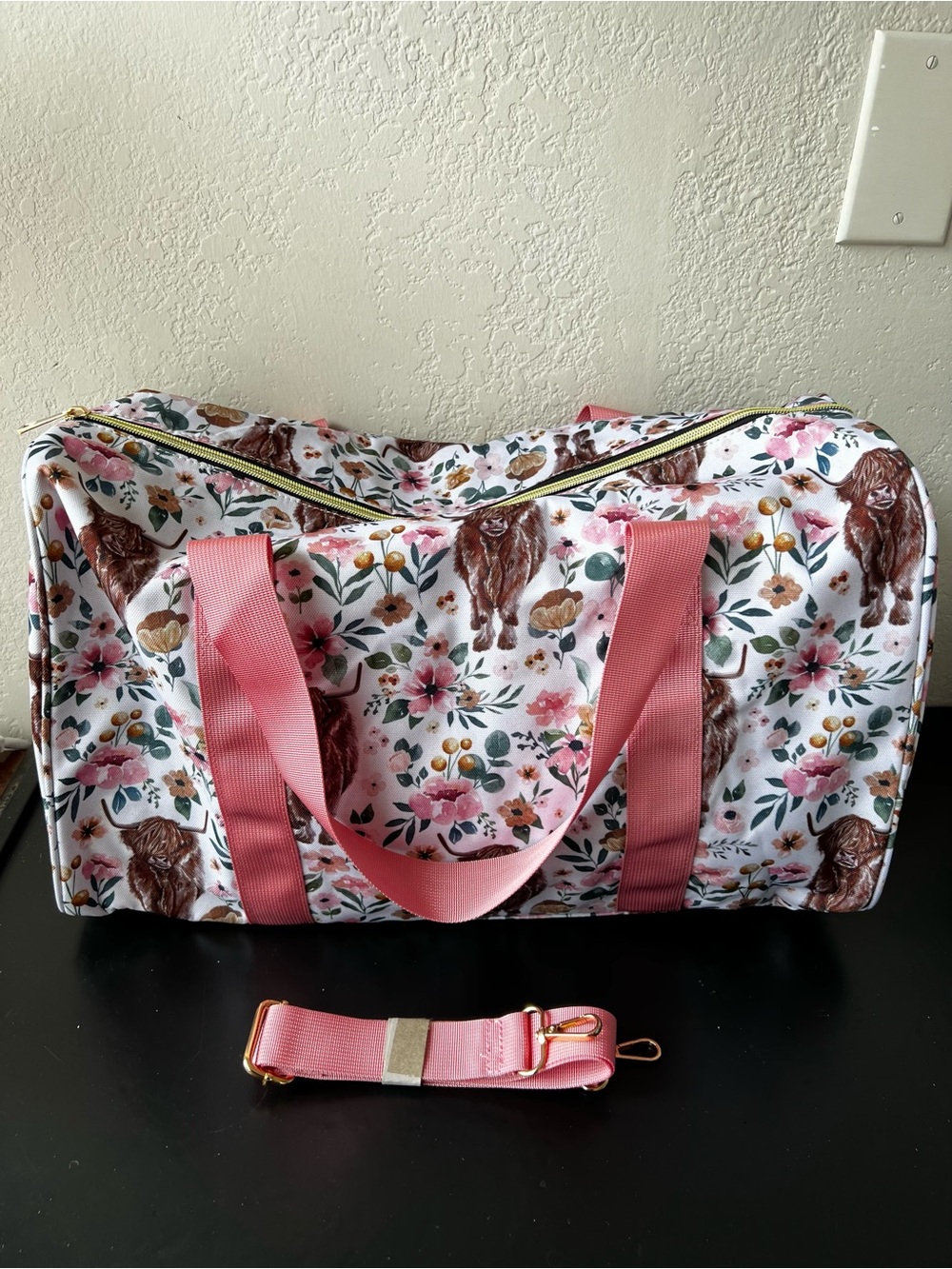 NEW Highland Cow & Floral Weekender Travel Duffle Bag